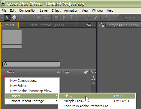 Импорт видео файла - After Effects - Import File