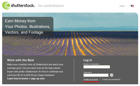 Sign Up - регистрация в фотобанке Shutterstock