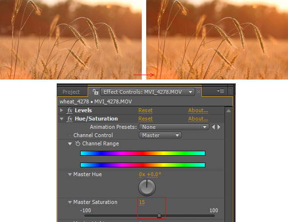 After Effects - Effect - Color correction - Hue/Saturation