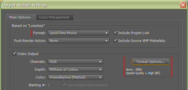 After Effects - Output Module Settings
