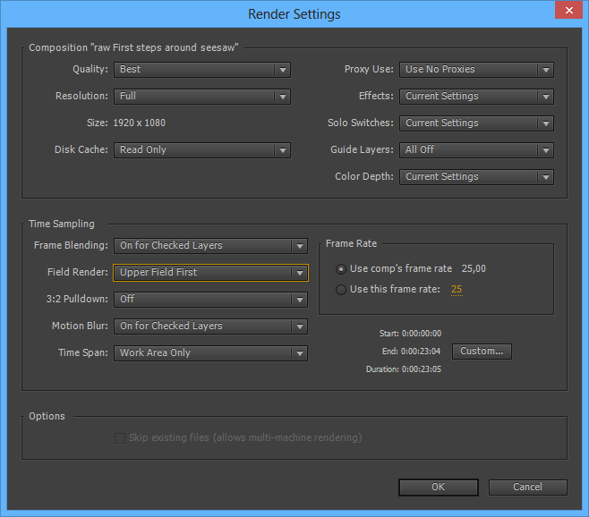 After Effects - Render Settings - Upper Field First