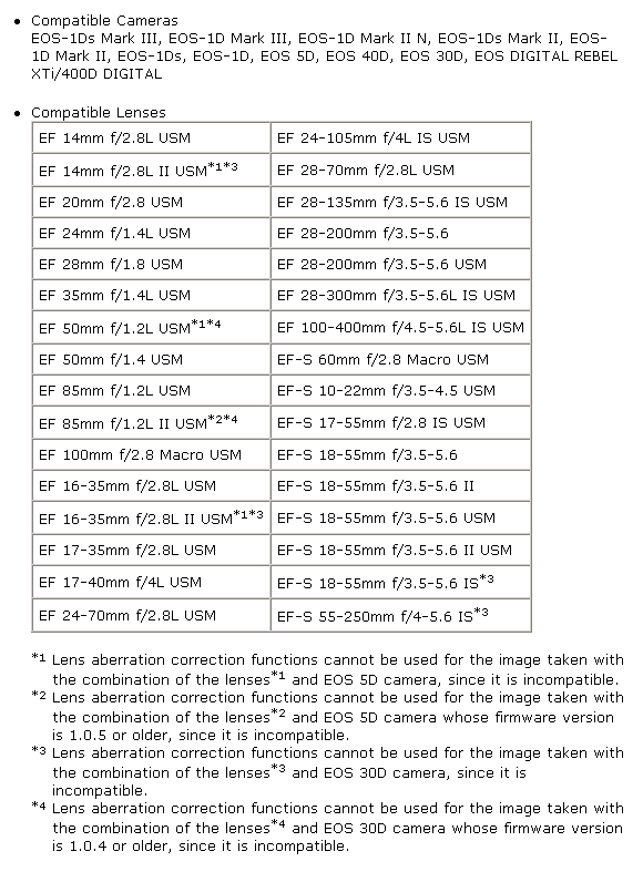 Digital Photo Professional - Correcting Lens Aberration Help